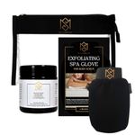 MS Moroccan Black Soap and Exfoliating Glove Kit for Body Scrub - For Dead Skin Scrubbing And Deep Pore Cleansing - incl. 1 Moroccan Black Soap (Olive Based), 1 Exfoliating Glove (Kessa mitt) and 1 Toiletry Bag - by MoroccanSource