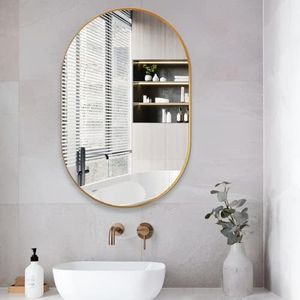 Manocorro Gold Oval Wall Mirror, 50 x 75cm Oval Bathroom Mirror, Large Vanity Decor Mirror w/Metal Frame, Vertical & Horizontal, Prefect for Entryway, Bedroom, Fireplace, Washroom