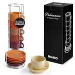 MIAMIO - 6 x 75 ml Stoneware Espresso Mug, Cup Set Modern with Stand and Saucers - Palmanova Collection (Magma Red)