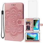 Bohefo Case for iPhone 7 Plus Case, iPhone 8 Plus Wallet Case with Tempered Glass Screen Protector, Mandala Leather Flip Credit Card Holder Stand Phone Cover for Apple iPhone 7 Plus/8 Plus Rose Gold