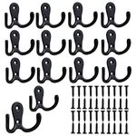 14 Pack Coat Hooks, Heavy Duty Dual Prong Robe Hooks with 40 Pcs Screws Wall Mounted Door Hooks for Hanging Clothing Hat Towel Coat Hanger Hooks in Bedroom Bathroom Kitchen, Black(14PCS)