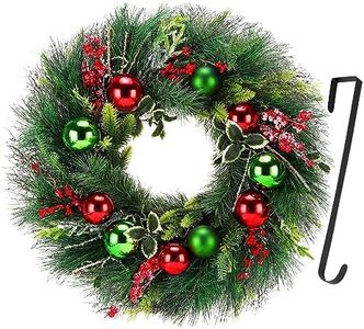 Huadanbor Christmas Wreath, 24inch Wreaths, Artificial Wreaths for Front Door, with Wreath Hanger, Autumn and Winter, Indoors,Outdoors, corridors, Offices. (Green)