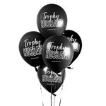 BADASS BALLOONS Trophy Husband Balloons 12-Pack Sassy Decorations for Bachelorette Parties, Graduations, Weddings, Anniversaries 12-Inch 100% Biodegradable Natural Latex Balloons Black with White Ink