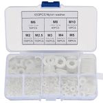 YOUYIDUN-650 Pcs White Nylon Flat Washer Assortment Kit, Round Flat Nylon Washers for Household Commercial Appliances Electrical Connections, 5-20 mm, M2/M2.5/M3/M4/M5/M6/M8/M10