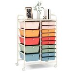 RELAX4LIFE 15 Drawer Rolling Storage Cart, Utility Cart on Wheels for Tool Scrapbook Paper Salon, Office School Classroom Teacher Cart w/Drawers, Craft Art Supply Storage Organizer (Gradient Color)