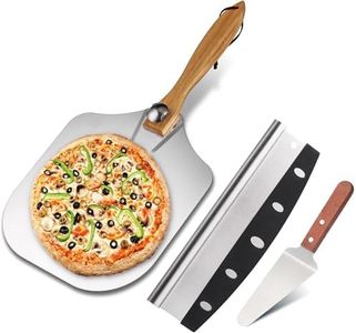 Aluminum Metal Pizza Peel Pizza Spatula Set, 12" x 14" with Cutter and Pizza Knife Spatula Paddle, Pizza Paddle with Foldable Wooden Handle for Easy Storage, Pizza Oven Accessories for Baking