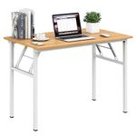 Need Folding Desk for Home Office 39-3/8 inch Length Modern Folding Table Computer Desk No Install Needed Teak Color Desktop White Frame AC5BW(100 * 60)