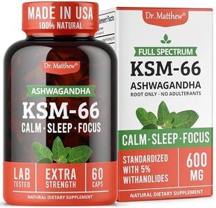 Organic Ashwagandha KSM 66 Capsules. Ashwagandha Root Powder. KSM66 Ashwagandha 600mg Root Extract. High Potency 5% Withanolides, Natural Sleep Support, Clinical Effects, Gluten Free, Full-Spectrum