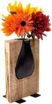 Excello Global Products Matte Black Glass and Wood Vase - Rustic Flower Vase Decorative Centerpieces for Dining Room Table Coffee Tables Vintage Farmhouse Decor (Short - 8" x 6")