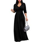 FANDEE Women's 2024 Maxi Dress - Solid Color Bohemian Summer Long Maxi Dress V-Neck 3/4 Sleeve, 1-solid Black, XL