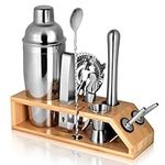 Cocktail Shaker Set, 10 PCS Bartending Cocktail Kit with Stand, Martini Shaker, Jigger, Muddler, Cocktail Strainer, Liquor Pourers, Professional Bar Kit