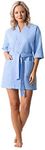 Lightweight Waffle Weave Bath, Spa & Bridesmaids Kimono Short Robes (Light Blue, L)