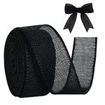 TONIFUL Burlap Wired Ribbon, 1-1/2 Inch Faux Burlap Ribbons, Black Color, for Christmas, Home Decor, Gift Wrapping, Tree Topper Bow, Wreath, DIY Crafts.(10 Yards）