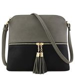 DELUXITY Lightweight Medium Crossbody Bag with Tassel, Gray/Black