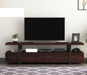MetalTree Rustic Sheesham Wood & Metal TV Unit with 5 Drawers, 1 Shelf, and Storage for up to 70-inch TV - Perfect for Your Living Room (Arsenal, Walnut Finish)