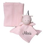 SONA G DESIGNS Custom Personalized Cotton Plush Pink Unicorn Security Lovey with Blanket Gift Set for Newborn Infant