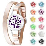 Moneekar Jewels Stainless Steel Aromatherapy Locket Essential Oil Diffuser Leather Band Bracelet with 12 Color Pads for Women (Silver Tree )