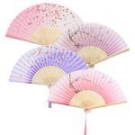 4 Pcs Hand Fan,Fabric Hand Fan Folding,Chines/Spanish Handheld Fan Folding With a Tassel Grade A Bamboo Ribs for Women Girls Dancing Props Summer Party Event Home Decorations Wedding Souvenir Gifts