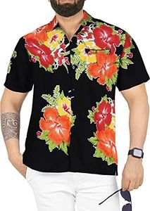 La Leela Aloha Hawaiian Tropical BEACH Solid plain Mens Casual Short Sleeves Button Down Tropical Shirts XL Red