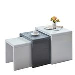 JaHECOME Nest of Tables Set of 3 Nesting Tables High Gloss Coffee Tables Stackable Design MDF Wood End Side Tables for Living Room Office or Lounge (Grey and White)
