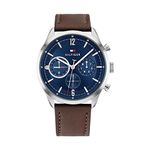 Tommy Hilfiger Mens 44 mm Matthew Blue Dial Leather Analog Watch (WTOTH1791940)