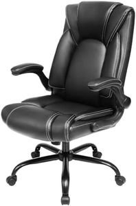 OUTFINE Flip-up Arms Office Chair 300lbs Executive Chair Swivel Office Chair with hydrolysis-Resistant Leather Spring Cushion Thick Padding and Ergonomic Design (Black, Flip Arm Medium)