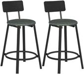 VASAGLE Bar Stools, Set of 2 PU Upholstered Breakfast Stools, 29.7-Inch Barstools with Back and Footrest, Simple Assembly, for Dining Room Kitchen Counter, Classic Black and Forest Green ULBC059C01