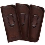 Calabria Slim Eye Glasses Case w/Clip Soft PU Leather Brown (3Pack) Men Women Eyeglass Pouch Slip-In Eyewear Sunglasses Bag