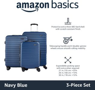 Amazon Basics Hardside Luggage Set, 3-Piece – Expandable, Navy Blue