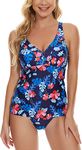 Joligiao Women's Tankini Sets Vintage Two Piece Swimsuits for Women Costume Floral Printed Bathing Suits for Ladies Summer Beachwear Swimwear Swimming Pool(Blue,S)