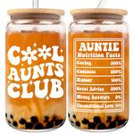HEXMOZ Aunt Gifts from Niece, Newphew - Auntie Birthday Gifts, Cool Aunt Club, Auntie Era, Best Aunt Ever, Promoted To Aunt, New Aunt, Pregnancy Announcement Ideas - 16oz Glass Cup