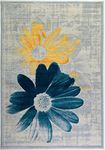 Ladole Rugs Boston Collection Contemporary Floral Pattern Area Rug Carpet in Teal Yellow, 3x10 (2'7" x 9'10", 80cm x 300cm)