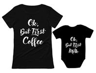Tstars Ok But First Coffee Mommy and Me Matching Outfits Mothers Day Mom & Baby Shirts Mom Black Large/Baby Black 24M (18-24M)