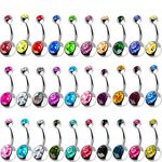 Outee 30 Pcs Belly Bars Belly Rings Button Stainless Steel Belly Button Piercing Body Jewelry Random 19-22 Colours