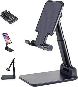 Adjustable Cell Phone Stand, Fully Foldable Cell Phone Stand for Desk, Compatible with All Mobile Phones, Foldable Mobile Phone Holder with Anti-Slip Base (Black)