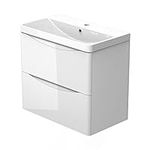 Biubiubath 600mm Bathroom Sink Unit with Basin Gloss White 2 Soft Close Drawers Wall Mounted Bathroom Suite with Vanity Unit Modern Smile Handle