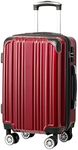 Coolife Luggage Expandable(only 28") Suitcase PC+ABS Spinner 20in 24in 28in Carry on (wine wind new, S(20in)_carry on)