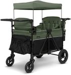Delta Children - Jeep Wrangler Deluxe 4 Seater Stroller Wagon - Premium Quad Stroller Wagon for 4 Kids with Convertible Seats, Adjustable Push/Pull Handles, Removable Canopy & Flat Fold, Black/Green
