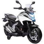 Qaba 12V Electric Motorcycle, Battery Powered Ride on Motorbike for Kids with Headlights Music Training Wheels, for 3-6 Years, White