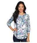 NYDJ Women's Petite Size 3/4 Sleeve Henley Pleat Back Blouse - Multi - XL/Petite