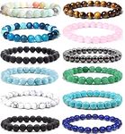 Jewdreamer 12Pcs Natural Stone Beaded Bracelets for Women Men Semi-Precious Gemstones Bracelets Crystal Beaded Bracelet Unisex Adjustable Stretch Bracelets 8MM, One Size, Gemstone,Crystal, no gemstone