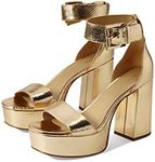 MICHAEL Michael Kors Womens Tara Leather Platform Sandals Gold 7.5 Medium (B,M)