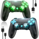 FOIRCEADAL 2 Pack Wireless Controllers for Ps-4 Dual Vibration Wireless Gamepad with Turbo and 3.5mm Audio Jack/LED/Touch Pad for P-s4/Pro/Slim/Pc