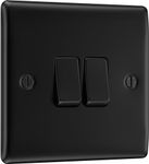 BG Electrical Double Wall Light Switch, 2 Way, Raised and Slim Profile, Round Edges, Nexus Metal, Matt Black, 20A, 16AX, NFB42