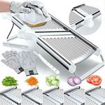 Gramercy Adjustable Mandoline Food Slicer, Mandoline Slicer for Kitchen, Mandolin, Potato, Tomato, Carrot, Vegetable, Fruit and Onion Cutter - Stainless Steel - Including 1 Pair Cut-Resistant Gloves