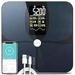 Body Fat Scale, Lepulse Balance Poids Large Display Weight Scale, High Accurate, Digital Bluetooth Bathroom Smart Scale for BMI Heart Rate, 15 Body Measurements Sync with Fitness App, Black