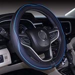 2019 New Microfiber Leather Car Extra Large 17 18 19 Inches Steering wheel Cover for Big Trucks (Black Blue, 17'')