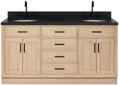ARIEL Hepburn 66-inch Bathroom Vanity with Sink,Solid Wood, 1.5-inch Carrara White Quartz Countertop & Backsplash, Double Oval Porcelain Sink, 4 Soft Closing Doors, 6 Dovetail Drawers, White Oak