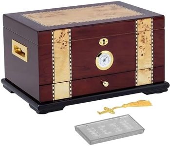 Humidor Supreme Solana Desktop Cigar Humidor with Accessory Drawer, Spanish Cedar Tray & Dividers | Rosewood Finish Cigar Storage Box with Humidifier & Front Glass Hygrometer | Holds 75 - 100 Cigars