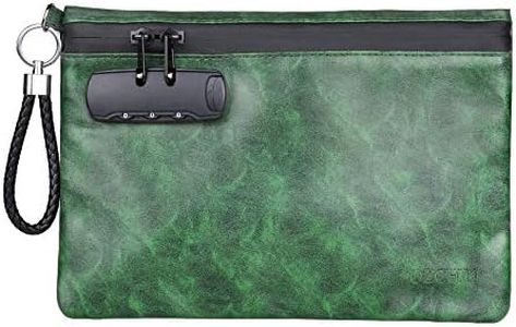 OZCHIN Smell Proof Bag with Combination Lock Certificates Organizer PU Leather Lock Bag Travel Storage Case 10 x 7 inches Great Gifts for Women (Green)